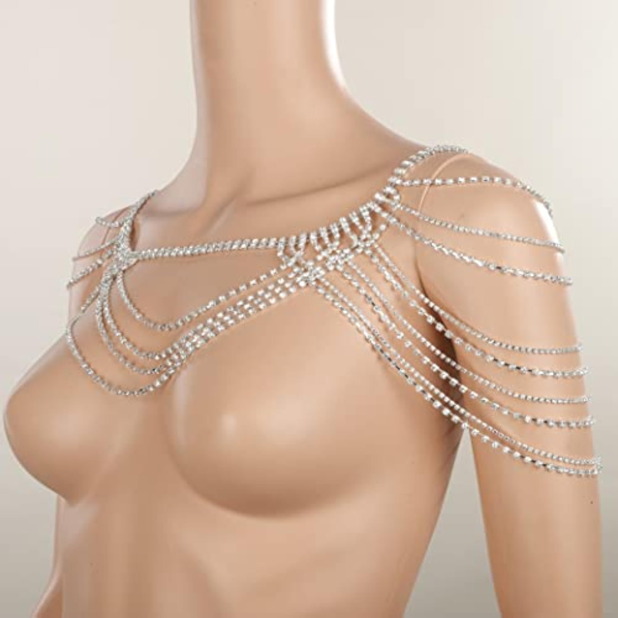 Sparkly Silver Rhinestone Layered Shoulder Chain Body Jewelry