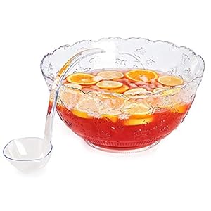 Premium Quality Plastic Punch Bowl With Ladle – Large 2 Gallon Bowl With 5 oz Ladle by Upper Midland Products