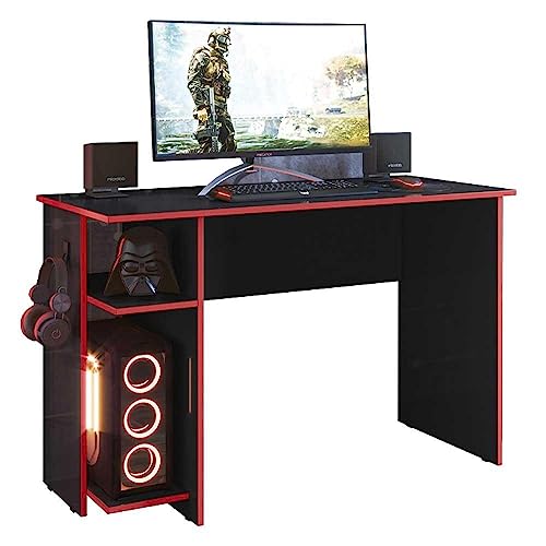 Escrivaninha Gamer Mesa De Escritorio Com Suporte De Fone Vermelha