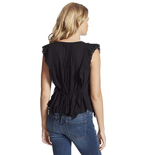 Jessica Simpson Women's Allan Sleeveless Ruffled Button Front Blouse, Black, Large #TOP2