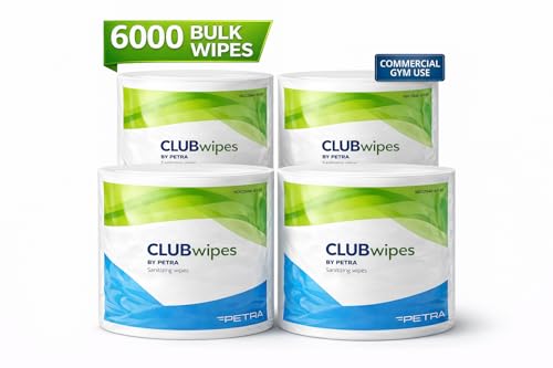 Image of CLUBwipes Gym Equipment Wipes Refill Rolls - 6000 Bulk Sanitizing Wipes for Fitness Centers, Gyms & Wellness Facilities - Commercial Cleaning Wipes for Gym Equipment - 4 x 1500 Roll Refill Pack
