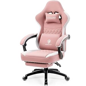 Dowinx Gamingstoel met pocketveringkussen, massagegamingstoel met voetensteun, ergonomische racing-gamerstoel, belastbaar tot 150 kg, roze