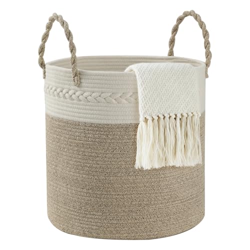 Miniatura 8 de Cosyland Cesto De Ropa Sucia De Cuerda De Algodón D40 X H40 Cm Cesta Para La Ropa Sucia Con Asas Cesto Plegable Para Mantas, Juguetes Y Lavandería Blanco Crema Y Beige
