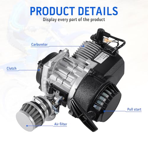 H-YEEU 49CC 2 Stroke Mini Moto Engine Carb Pullstart Vergaser Luftfilter Head Mini Motor für ATV Dirt Bike Quad Pocket Bike