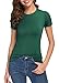 Women's Crewneck Slim Fitted Short Sleeve T-Shirt Stretchy Bodycon Basic Tee Tops (S, Dark Green)