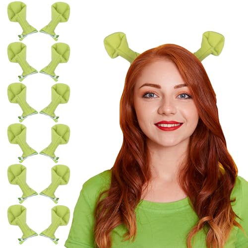 Odtriz 6 Pairs Green Ogre Ears Headband Cute Monster Hair Clips Halloween Cosplay Party Dress Up Costume Accessories for Adults