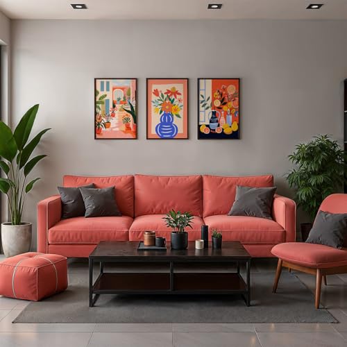 Image of SoulAbiti Sunny Still Life Botanicals set of 3 Framed Wall Print 12x18 inch Dark Brown Frame Plexi-Glass Floral Art ready to hang for living room bedroom office decor