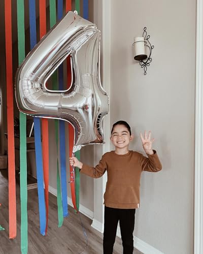 Image of Silver Number 40 Balloon 40 inch, 40 Number Balloons, 40th Silver Birthday Decorations, 40 Year Old Women Men Silver Party Supplies