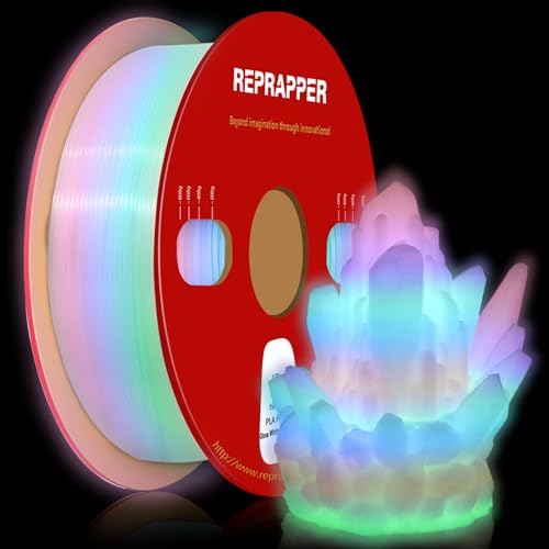 Image of RepRapper Glow in the Dark White to Rainbow PLA Filament 1.75mm (+- 0.03mm) 2.2lb (1kg) for 3D Printer, White Material with Rainbow Multicolor Glow Effect