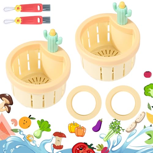 Upgraded Automatic Pressing Sink Filter, Cactus Sink Strainer, Kitchen Waste Collector Filter, Kitchen Accessories Sink Drain Stopper, and Cleaning Brush (2, Yellow2pcs+2Brush)