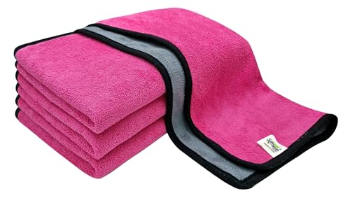 Image of SOFTSPUN Microfiber Cloth for Car Coral 800GSM 40X60cms 4 Pcs Pink+Grey! Extra Thick Microfiber Cleaning Cloths Perfect for Bike, Auto, Cars Both Interior and Exterior.