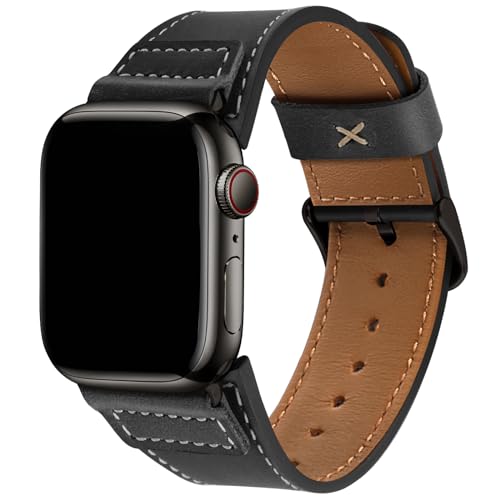 Wristitani Leather Bands Compatible With Apple Watch Band 49mm 45mm 44mm 42mm for Men, Top Grain Genuine Leather Replacement Strap for iWatch Ultra2 Ultra Series 9 8 7 SE2 SE 6 5 4 3