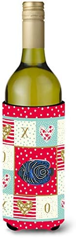 Caroline's Treasures CK5469LITERK Emperor Angelfish Love Wine Bottle Hugger, Red Bottle Cooler Sleeve Hugger Machine Washable Collapsible Insulator Beverage Insulated Holder image 2