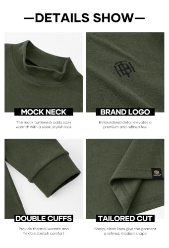 Image of Herberton Mens Mock Turtleneck Shirts Thermal Fleece Casual Undershirt | Mockneck, Long Sleeve, Warm Fleeced, Regular Fit, Soft Feel, Stretchy, Solid Color, Embroidery Design, Cold Weather, S-2XL