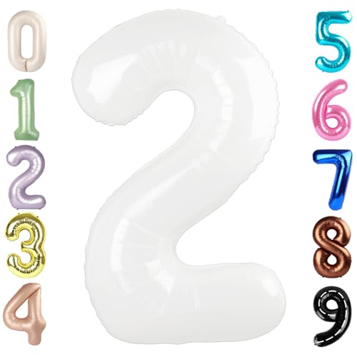 Image of 2 Balloon Numbers Birthday Decorations, 40In White Balloons for Men Women | Eye-catching Appearance, Perfect Decorative Centerpieces, Convenient Self-sealing Structure, Widely for Various Occasions