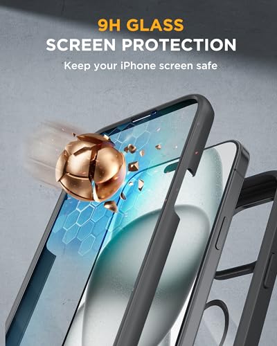 Image of Miracase Magnetic for iPhone 15 Plus Case 6.7'',only for 15 Plus Phone Case Cover with Built-in 9H Tempered Glass Screen Protector,not for Pro /Pro Max,Magnetic Black