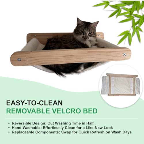 Rede para gatos montada na parede com 2 degraus – Prateleiras de madeira para gatos que economizam e