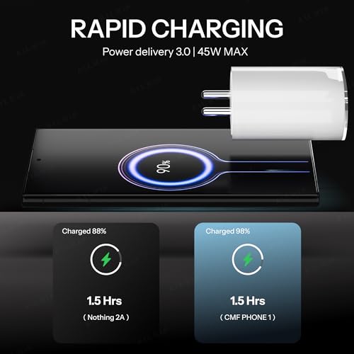 Image of AILKIN 45W USB Type C Charger Adapter with USB Type C to C Cable Compatible with Nothing CMF Phone 1 /Nothing Phone 2 /2a /2a Plus /3a /3a Plus 1 /Tablet /Samsung M05 /M35 /M15 /F15 /M14 & Other Type C Devices