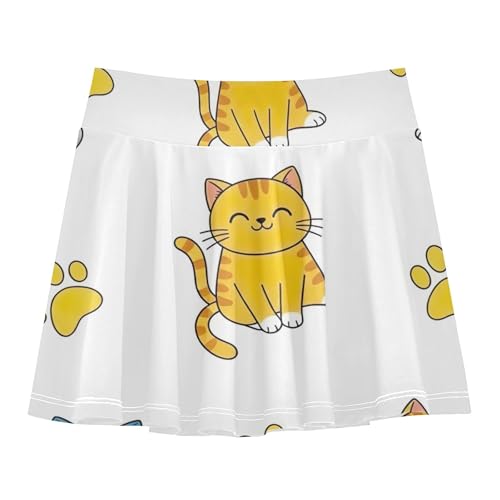 Cute Cartoon Cats Yellow Paw Tennis Skirts Kids Cute Girls' Shorts Athletic Skorts Teen Cheer 4t
