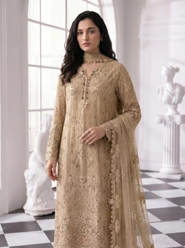 Image of RUDRAPRAYAG Faux Georgette Fabric With Heavy Embroidered Sequence With Khatli Work Semi Stitched V-Neck Salwar Suit Sharara With Dupatta For Women