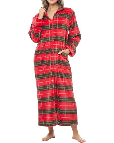 Image of Alexander Del Rossa Long Zip Up Robes, Plush Zipper Robes for Plus Size, Housecoats Zipper Front