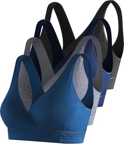 Image of SUIEK 4 Pack Nursing Sleep Bra Maternity Bralette Cotton Breastfeeding Bras