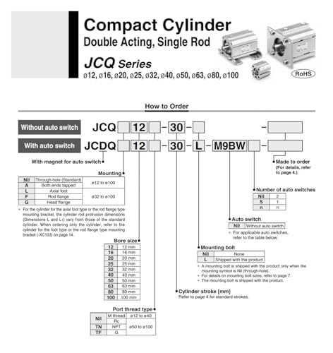 Cilindro doble efecto de vástago simple JCDQA20 de diseño compacto 3
