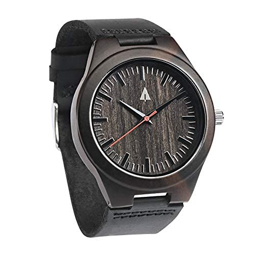 Treehut Black Ebony Wooden Watch for Men Japanese Quartz Movement Stylish Exotic Wrist Watch with Adjustable Stainless Steel