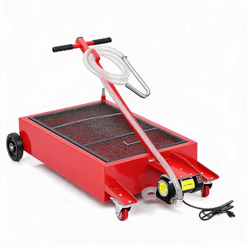 ElfinAura 20 Gal Electric Low Profile Oil Drain Pan,110V High-Flow Pump,8 ft Hose & Folding Handle&Rolling Cart, Heavy-Duty for Trucks, RVs, SUVs, Red.
