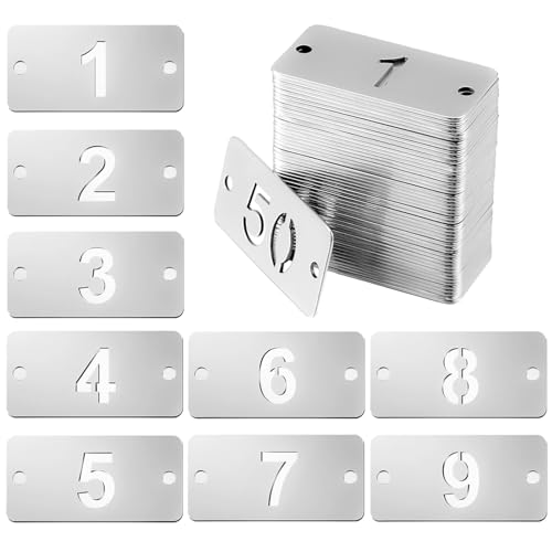 Stainless Steel Number Tags (1-50), Durable Metal Tags for Equipment, Key, and Locker Organization with Pre-Drilled Holes