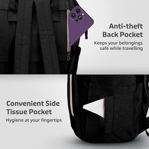 Image of LuvLap Lily Multifunctional Waterproof Diaper Bag for Mothers for Travel, Mother Travelling Bag, Backpack Cum Tote bag for Mothers, 24L Large storage capacity with 15 pockets (Black)