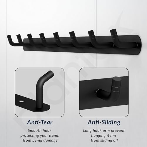 Image of Plantex Wall Hooks for Hanging Cloth /Stainless Steel Towel Hangers /Bathroom Robe Hooks /Door Hangers /Wall Hook Rack /Hook Rail for Hanging Keys - 8 Hooks (Pack of 3, Black)