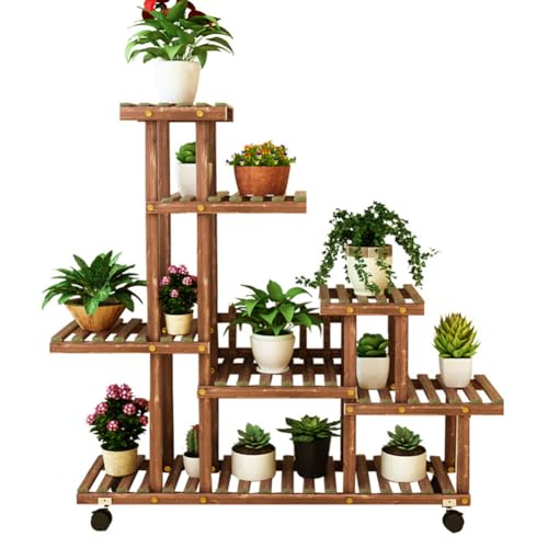 Zstar Soporte para plantas para interior y exterior, estantería para plantas con ruedas, escalera para plantas, 7 niveles, banco de flores, estantería de madera, estantería para flores, balcón,