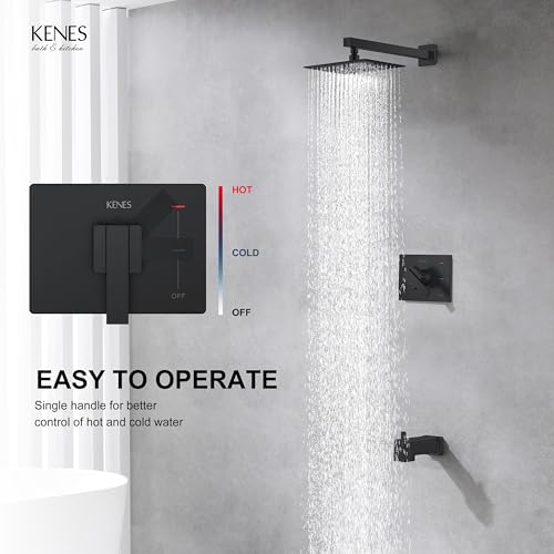 Image of KENES Matte Black Shower Set with Tub Faucet, Square Tub Shower Trim Kit