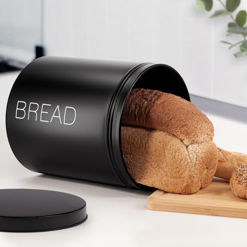 EHC Bread Bin, Metal Bread Box with Lid, Large Capacity Bread Storage for Kitchen, Kitchen Storage Caddy with Rubber Seal, Black, 220 x 225cm - Cosy Home Interiors EHC Bread Bin, Metal Bread Box with Lid, Large Capacity Bread Storage for Kitchen, Kitchen Storage Caddy with Rubber Seal, Black, 220 x 225cm - Image 3