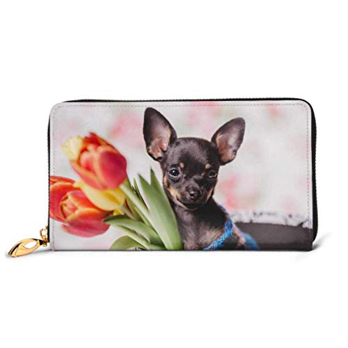 Preisvergleich Produktbild JHGFG Mode Handtasche Reißverschluss Brieftasche Little Chihuahua Welpe Geschenkbox Telefon Clutch Geldbörse Abendkupplung Blocking Leder Brieftasche Multi Card Organizer