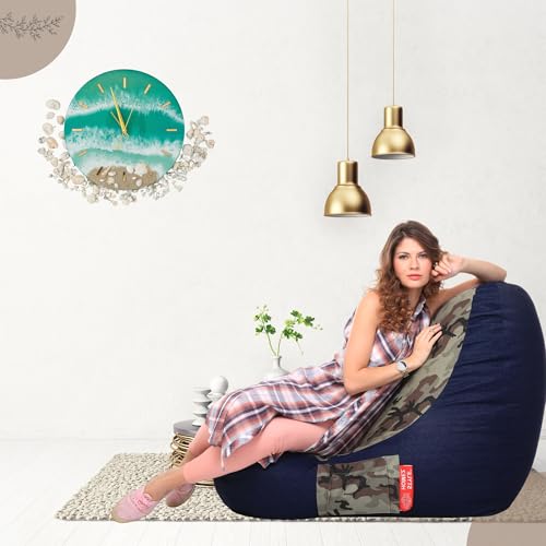 Image of Style Homez Urban Design Denim Canvas Camouflage Printed Chair Bean Bag XXL Size Filled with Beans Fillers