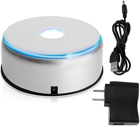 PuzFun LED Display Base, 360 Degree Rotating Display Base Stand for Crystals Glass Art, 7 LED Display Stand Turner with USB Power Cable