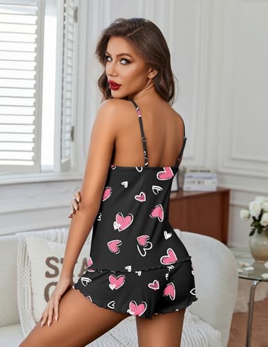 Image of Ekouaer Womens Cami Pajama Sets 2 Piece Ribbed Knit Lingerie Sleeveless Tank Top and Shorts Camisole Pjs Sleepwear