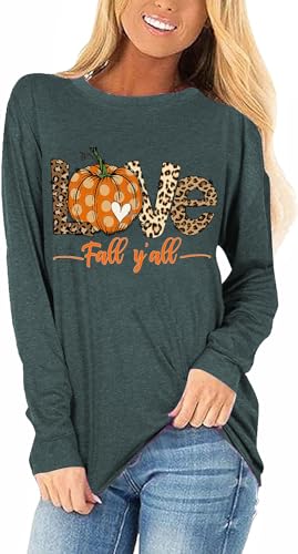Beopjesk Long Sleeve Fall T-Shirt for Women Family Halloween Thanksgiving Tops Casual Thankful Pumpkin Turkey Graphic Tees
