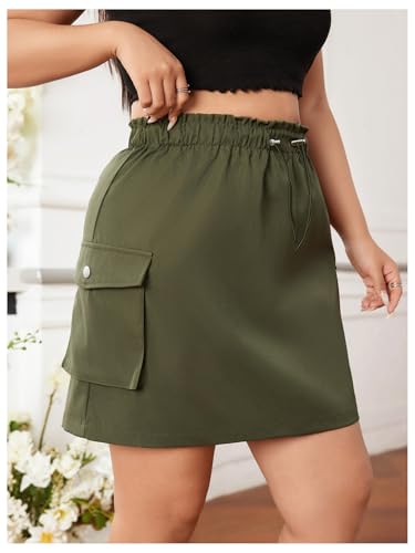 OYOANGLE Women's Plus Size Drawstring Elastic Waist Cargo Skirt Flap Pocket Skirts Streetwear3