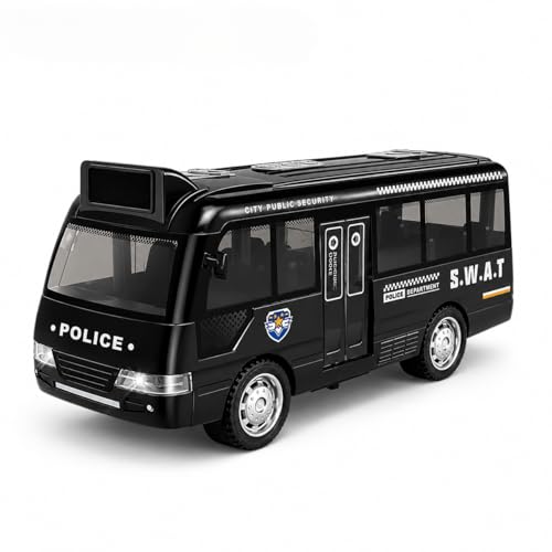 Image of PLUSPOINT Police Bus Toy for Kids | Friction Powered Push & Go Rescue Vehicle with Lights & Sounds | Durable Pretend Play Police Bus for Boys, Girls & Toddlers