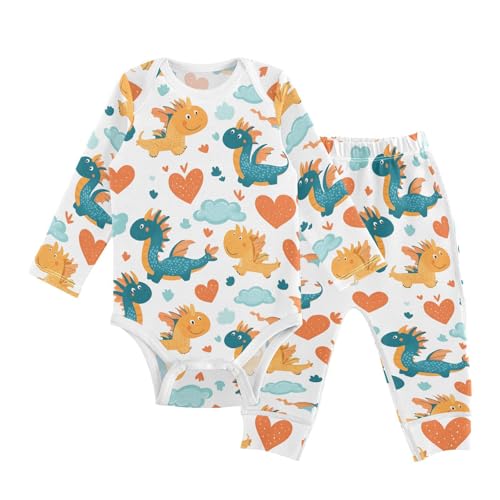 vvfelixl Baby Bodysuits Pants Sets Lovely Dragons Hearts Clouds Long Sleeve Baby Onesie Clothes for Boys Girls 3-6M