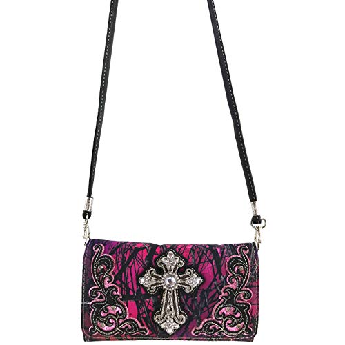 Zelris Camouflage Shine Glow Silver Cross Women Crossbody Trifold Wallet3