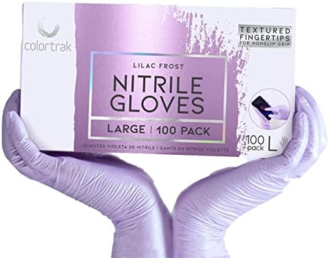 Colortrak Luminous Collection Disposable Nitrile Gloves (100 Pack), Lilac Frost Color, Small, Single-Use, Allergy-Safe, Latex-Free, Powder-Free, Odor-Free, Textured Finger Tips