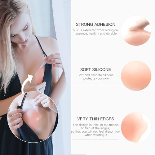 Promking Breast Pasties Lift - Invisible Silicone Breast Lifting Adhesive Bra Reusable Nipple Covers for Women3