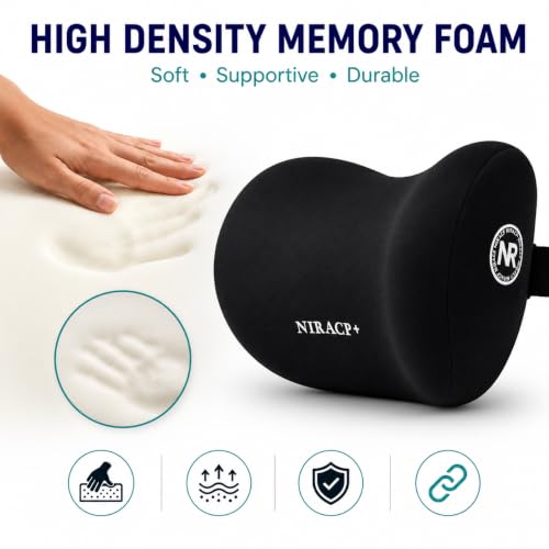 Image of VARINCE (Pack of 2) Memory Car Neck Pillow for Driving Ergonomic Headrest Cushion for Neck & Cervical Support, Breathable Washable Cover, Car Seat Headrest Pillow for Travel, Office & Long Drives