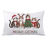 Yhtrg Christmas Tabby Cat Pillow Covers 12x20, Cat Christmas Decorations, Cats Lovers Mom Lady Gifts, Meowy Catmas Cute Xmas Kitten Lumbar Pillow Cover Decor for Home Bedroom Living Room