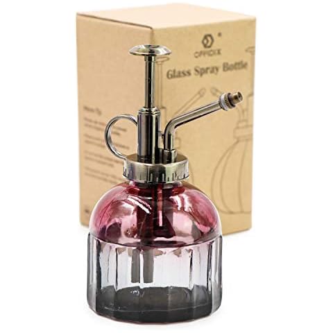 OFFIDIX Glass Spray Bottle,Flower Mister Indoor Plant Watering Can Plant Mister with Bronze Plastic Top Pump Glass Small Watering Can One Hand Small Watering Cans for House Plants Cover