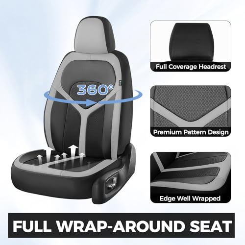 FLORICH Car Seat Covers Front Seat, Universal Seat Cover 2 Seats, Automotive Seat Covers with Mesh Leather, Waterproof Car Seat Protector, Breathable Car Seat Cushion for Most Car SUV Truck, Gray by FLORICH - Used condition - Image 3